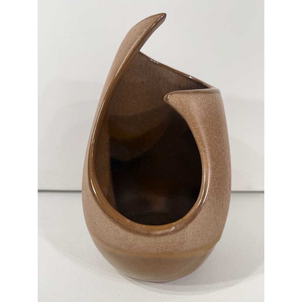 Frankoma Pottery 21 Freeform Asymmetrical Vase Brown Satin Mid Century Modern